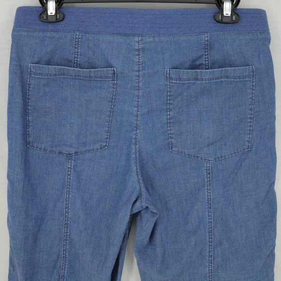 Chicos Pants 2 Womens Large Blue Chambray Pull On Elastic Waist Roll Tab Cuffs - Picture 8 of 14